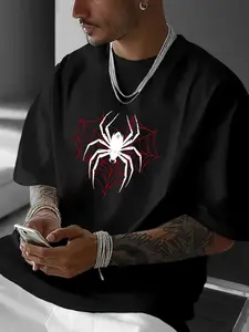 Men's Spider Print T-Shirt, Casual Short Sleeve Round Neck Design, Summer Cartoon Style, Perfect Daily Wear