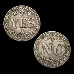 1pc  Double-Sided YES/NO Decision-Making Lucky Coin, Antique Silvery-Gray Iron Coin with Ornate Floral Design, Collectible Souvenir Badge, Perfect Gift