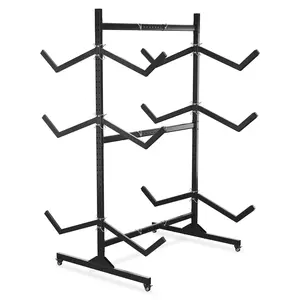 Garvee Kayak Stand Freestanding Storage Rack for 6 Kayak Canoe Boat Paddle Board SUP Surfboard for Indoor Outdoor Garage, Shed, Dock with Lockable Wheels Wide Adjustable (6 Kayaks,S Type)