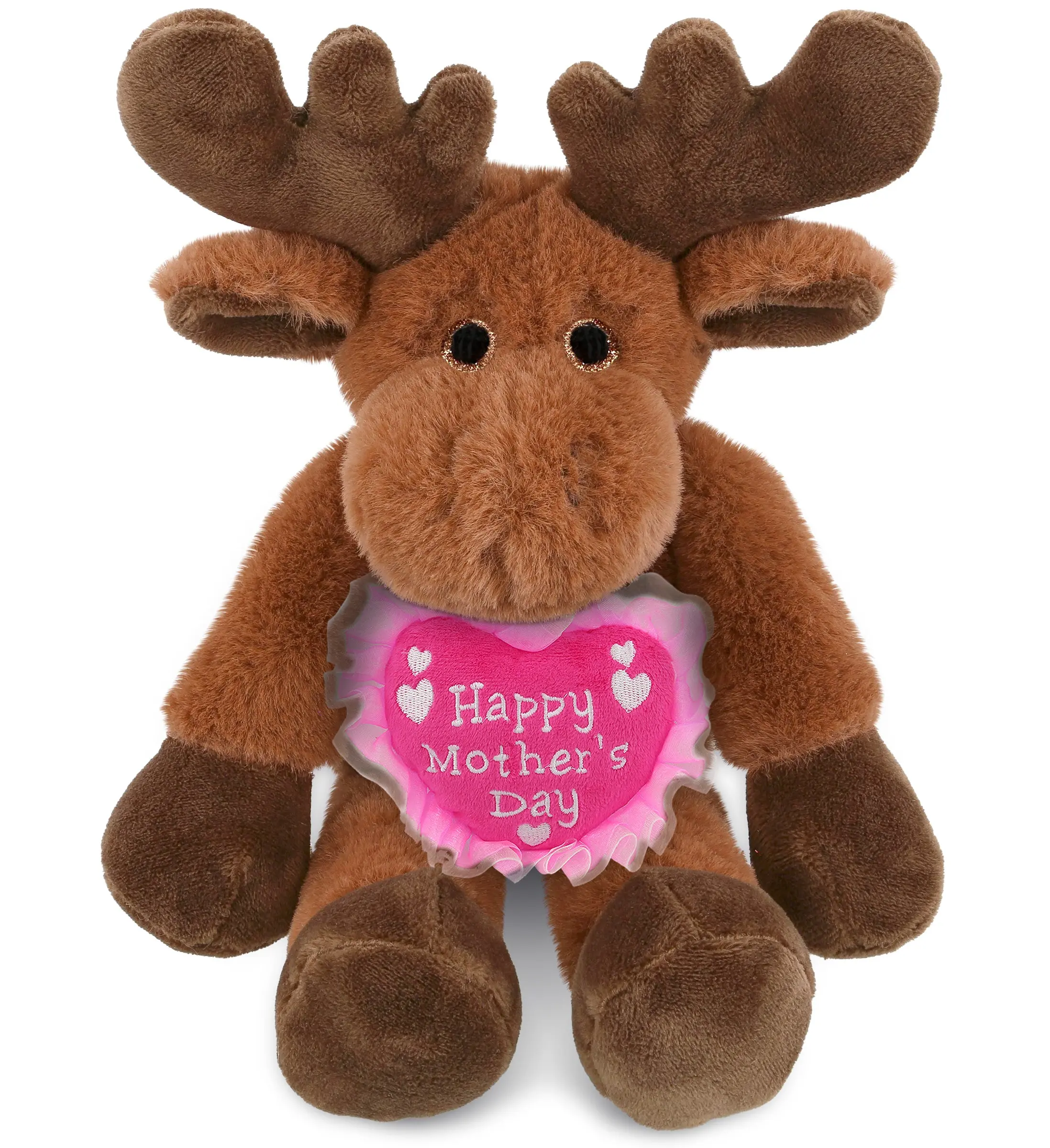 DOLLIBU Long Leg Moose Stuffed Animal Plush (4l x 4w x 10.5h in) - Super-Soft Polyester, Embroidered Heart, Wife Gift for Mother's Day, 1 Dollibu Long Leg Moose Stuffed Animal Plush Heart