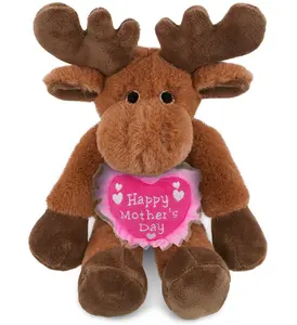 DOLLIBU 10.5" Long Leg Moose Stuffed Toy - Super-Soft Polyester Plush, Embroidered Heart, Mother's Day Gift Option