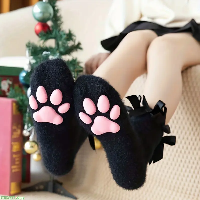 Women's Lolita-Style Plush Socks, Thick Warm Leg Warmers with Bows, Comfortable Winter Fashion Hosiery for Festive Holiday Gifts homedecor