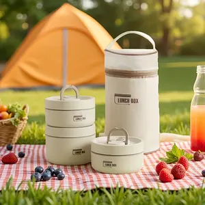 1 Set Contains 3 One 24-Inch Stainless Steel Lunch Box and 1 One Heat Insulation Bag, 3 One Independent Stackable Lunch Containers.  Kitchenware Storage Portable Travel Tableware Lightweight lunchbox