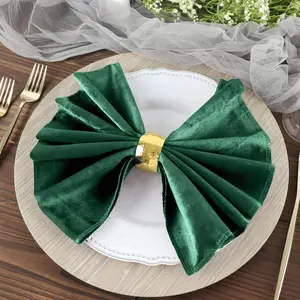 5 Pack Premium Velvet Napkins 20"x20" Hunter Emerald Green - Soft Sheen Finish Dinner Napkins