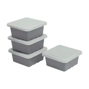 ECR4 Square Bin with Lid Storage Containers Grey 4Pack