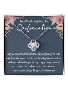 Happy Communion Necklace Gift Love Knot Necklace with Blessing Message Card and Gift Box Inspirational Religious Keepsake for Daughter/Granddaughter/niece