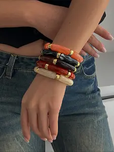 Elegant Women's Bamboo Texture Bracelets Set, Casual Fashion Accessories, Mixed Colors, Perfect Daily Wear, Gentle and Stylish Design, Stackable Bracelets, Bracelet Sets, Bracelet Jewelry