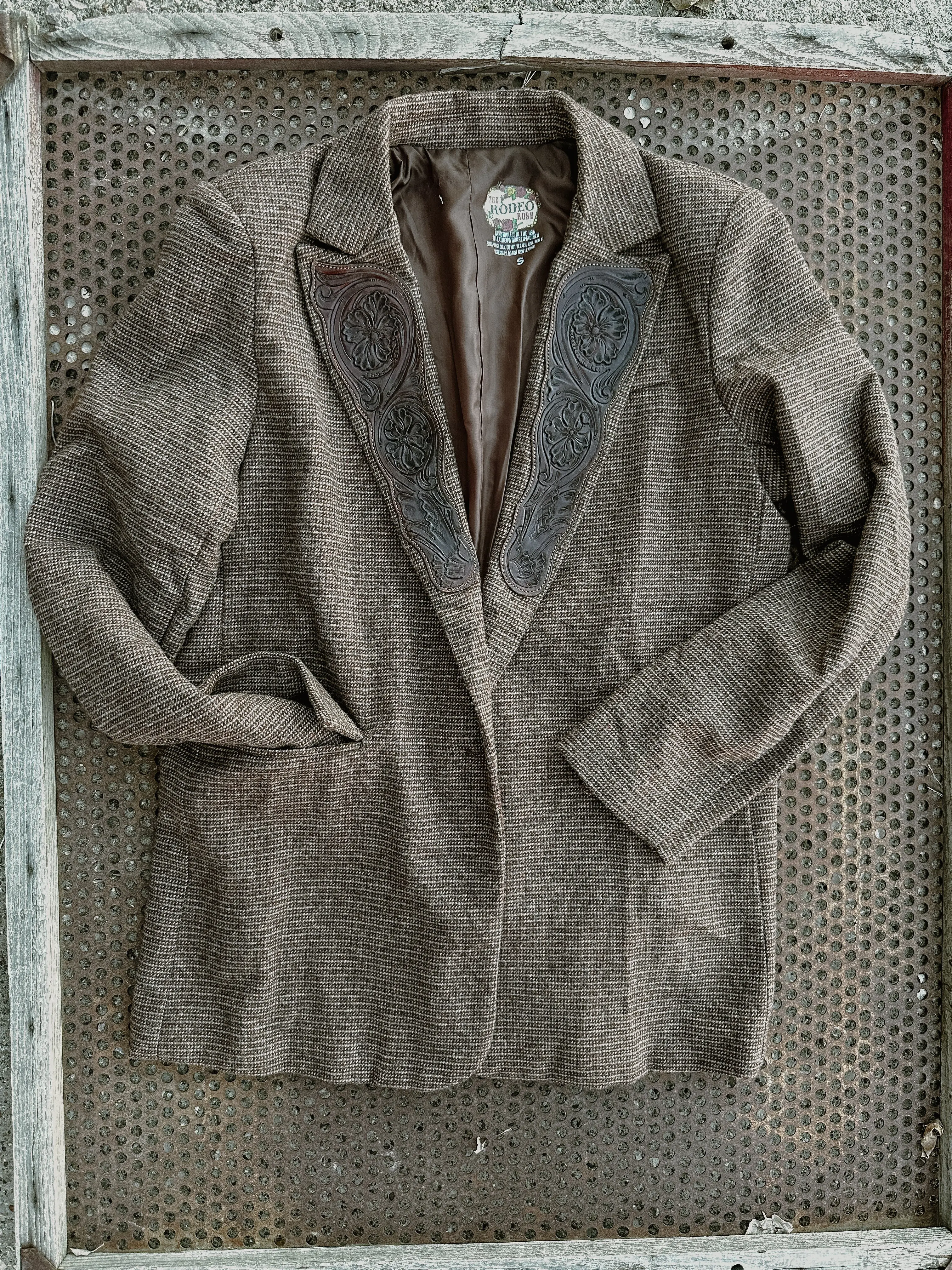 Old Money hand tooled leather lapel blazer