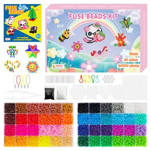 24,000 Fuse Beads Kit for Kids, forty-eight Colors 5mm Melting Beads Set with Pegboards, Ironing Paper, Tweezers & Accessories, Arts and Crafts Activity for Boys and Girls