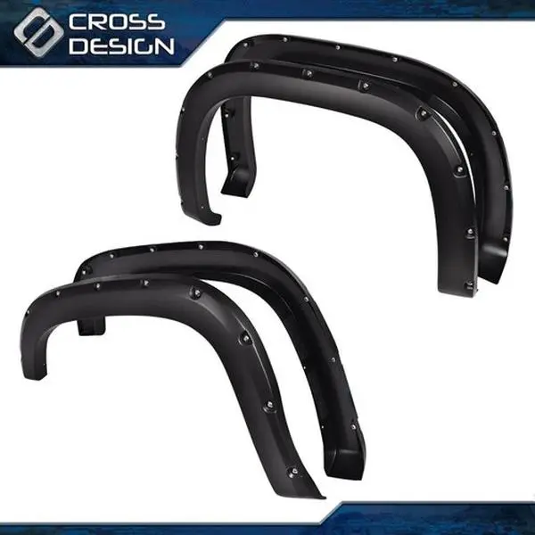 CROSSDESIGN Vehicle-Specific Fender Flares - 4pcs Custom-Fit Off-Road Pocket Rivet Smooth Set for 2007-2013 GMC Sierra 1500 Truck, H/P Debris Guard, Easy Installation, Factory Holes, Rugged Look, UV Protection, 2007-2013 GMC Exterior Accessories