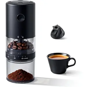 Portable Electric Burr Coffee Grinder - Grind While Charging - Visual Bean Hopper - 38 External Grind Settings - 1.8X Faster Grinding - 2000 mAh Battery for Travel, Camping - Matte Black