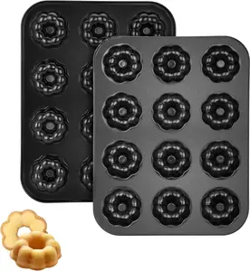 2 Pack 12 Cavity Mini Fluted Bundt Tube Cake Pan - Non-Stick Black Carbon Steel Easy Release Baking Pan for Oven, Ideal for Home Baking, Parties and Holidays