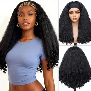 Afro Kinky Curly Headband Wig for Women, 22 inch Synthetic Fluffy Wig, Wear and Go Wigs with Bouncy Curls, Natural Black.