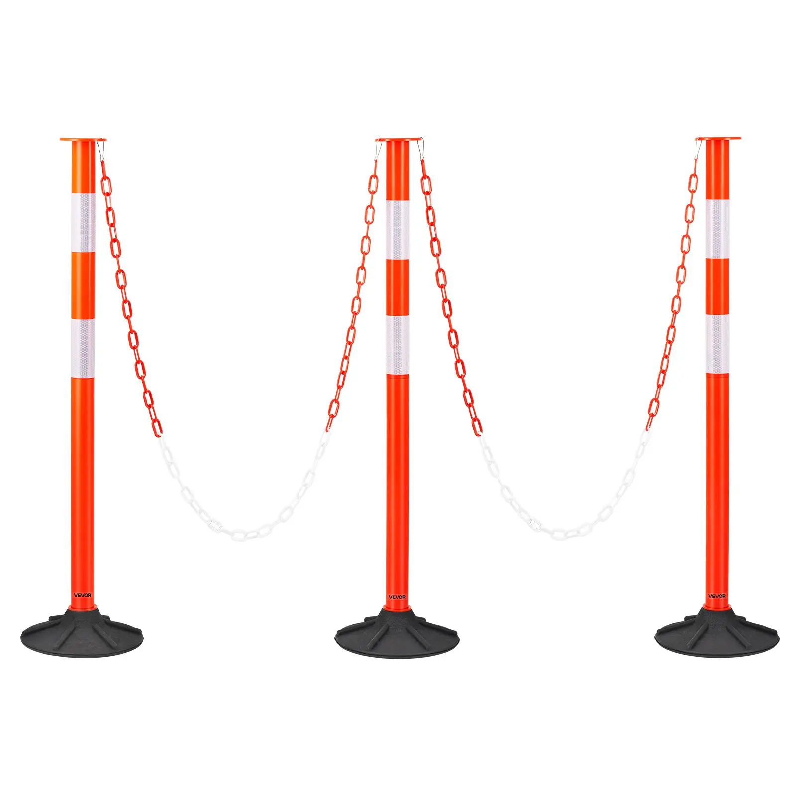 【Summerfinds】VEVOR 3 Pack Traffic Delineator Posts,34 in Traffic Safety Cones with Weighted BaseReflective Strips and ChainHeavy Duty Delineator Posts for Construction SiteParking LotCrowd ControlRed, Non-Slip Safety Cones, Protective Safety Cones
