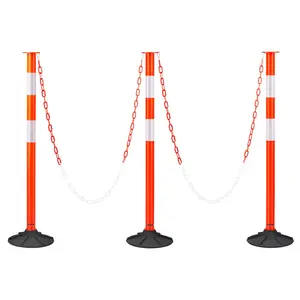 VEVOR 3 Pack Traffic Delineator Posts, Summervibes,Summervibes, 34 in Traffic Safety Cones with Weighted Base, Reflective Strips and Chain, Heavy Duty Delineator Posts for Construction Site, Parking Lot, Crowd Control, Red