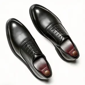 Men’s Korean Style Pointed Toe Lace-Up Dress Shoes – Chunky Platform Casual Business Oxfords, Soft Leather Formal Wedding Shoes for Men 3018