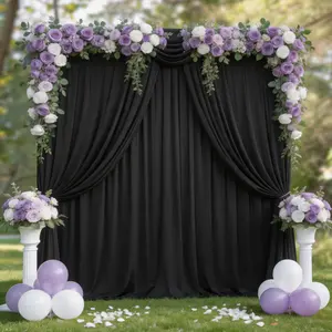 Black Soft Polyester Backdrop Drapes 8 Panels 5x8ft, Smooth Flowing Fabric like Water for Wedding Ceremony, Birthday, Bridal Shower, Indoor Party, Photo Background