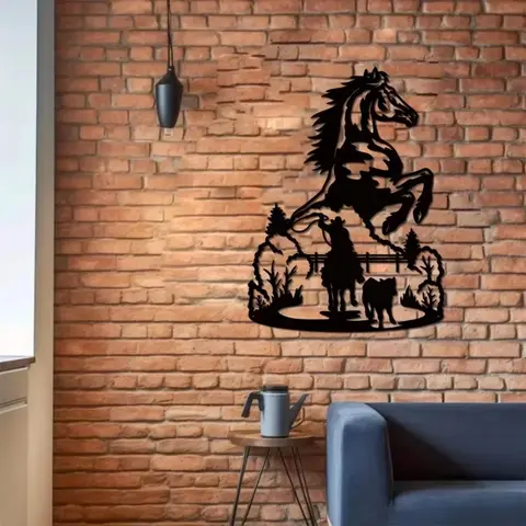 Horse Pattern Wall Art, Metal Wall Art, Western-themed Room Decor, Stylish Equestrian Wall Decoration, Wall Decor for Home Living Room Bedroom Farmhouse, Modern Home Decor, Art Work for Wall Decor, Aesthetic Wall Decor, Decoration Items