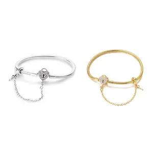 MULA 925 silver-plated heart lock key bracelet | Symbolizes infinite love | Snake bone chain with pink zircon | Compatible with Pandora beads | Selected gifts for girls