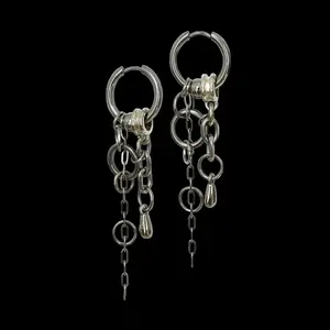 Y2K punk rock style dangle earrings Sparkling Pink Cubic Zirconia Ring spoon Silver Stud