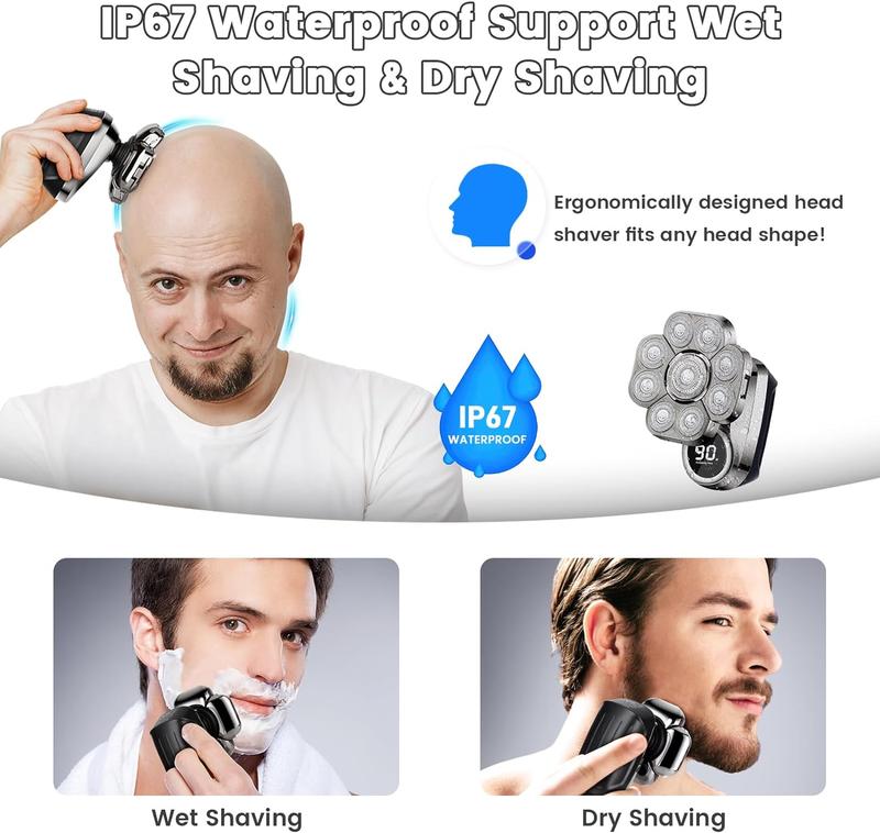 DIHOOM 9D Electric Head Shaver for Bald Men, Upgraded 6-in-1 Head Shaver for Bald Men, Waterproof Wet/Dry Grooming Kit Electric Shaver for Men, Cordless Rechargeable Bald Head Razor for Home&Travel
