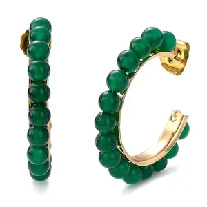 Verde Onyx 40.00 ctw Hoop Earrings in ION Plated Yellow Gold Stainless Steel