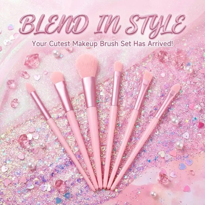 6-Piece Aesthetic Makeup Brushes Set, Cute Pink Makeup Set with Ultra-Soft Premium Bristles for Seamless Blending, Professional Daily Glam Eyeshadow Application, Aesthetic Makeup Sets