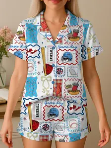 Baseball Game Day Pajama Set, Cute Sports Themed PJs for Women, Game Day Pajamas satin