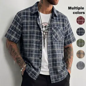 Men's Casual Plaid Short Sleeve Shirt - Button-Down with Chest Pocket for Beach & Everyday Wear