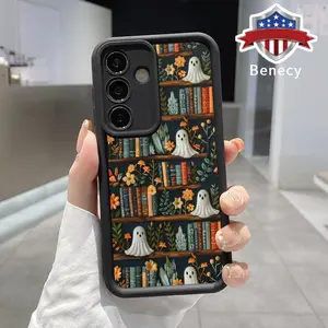 Vintage Ghost Bookshelf Pattern TPU Phone Case Compatible with Galaxy S23 Ultra S24 Plus S25 S22+ Shockproof Full Camera Protection Durable Slim Silicone Cover Smartphone Casing