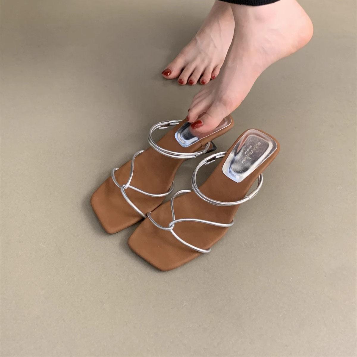 Women's Square-Toe Thin-Strap French Wedge Sandals, 2-Way Wear Summer Wedges