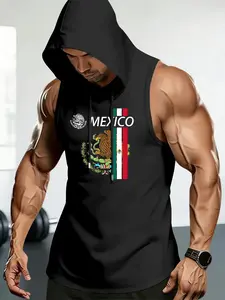 Men's Fashion Mexican Flag Graphic Loose Sleeveless T-Shirt, Sporty Style, Summer Wear, Versatile and Easy to Clean, Athletic Activewear, Activewear Vest