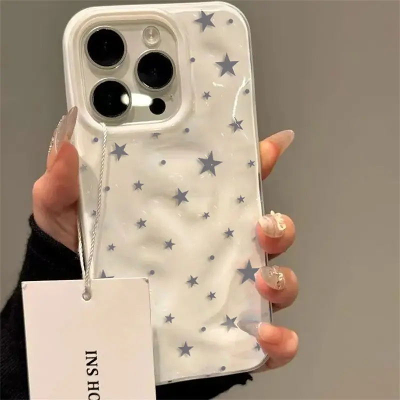 Gray-Blue Small Star TPU Smartphone Case, Shockproof Edges Protection Accessory for iPhone 17/16/15/14/13/12/11 Series, Multi-Model Fit TPU Cover for Mobile Devices, Fresh Simple Style Ideal Gift