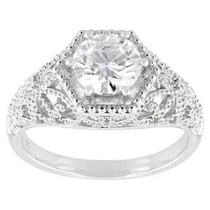 JTV Moissanite Platineve Vintage Style Ring 1.28ctw DEW.