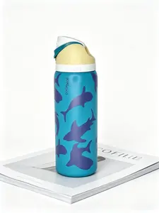 Owala FreeSip 32oz Insulated Stainless Steel Portable Vacuum Flask, Cute Shark Print Tumbler, 24H Cold Retention, Leak-Proof, BPA-Free for Beach, Gym