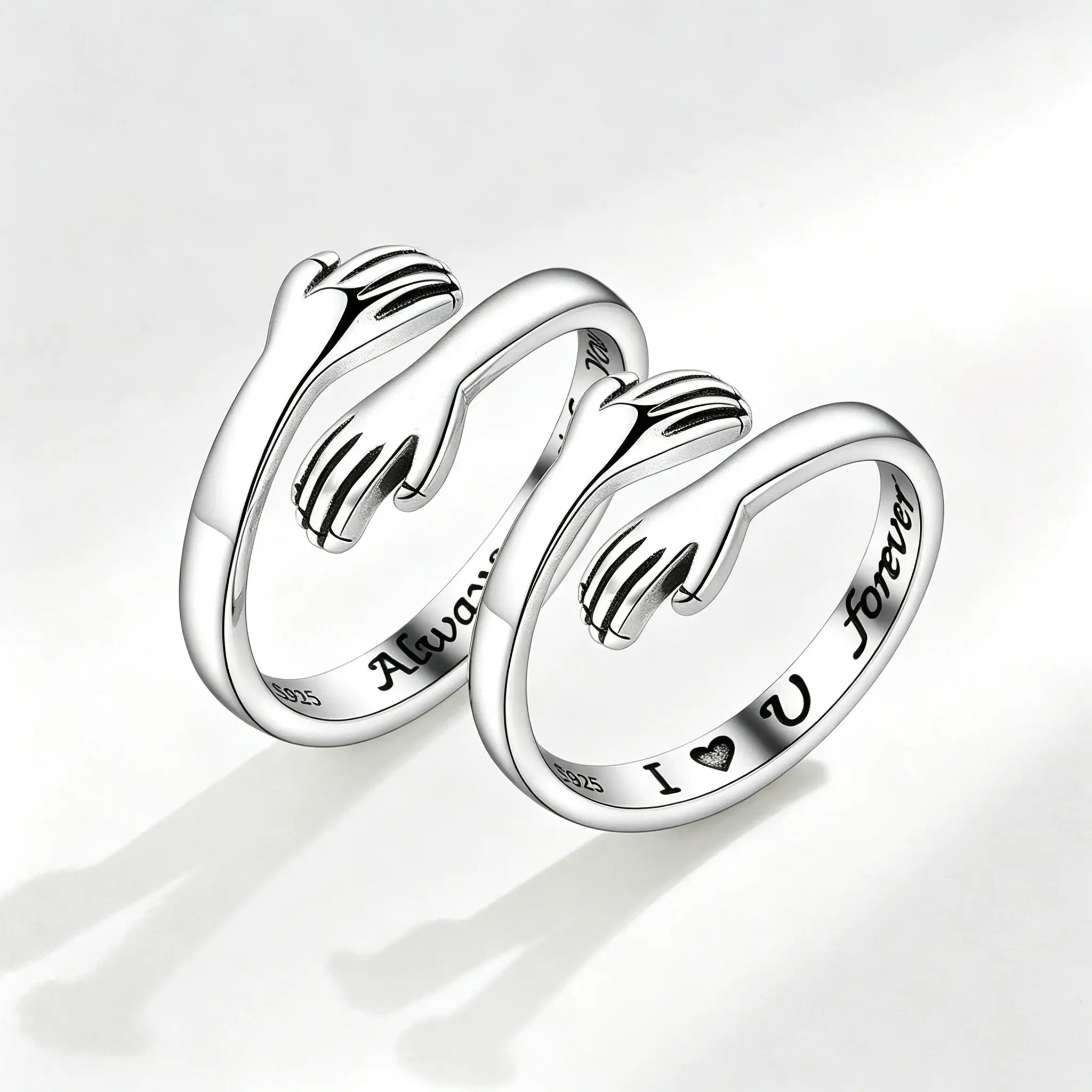 Meaningful Hugging Hands Couple Ring Set, Minimalist Open Adjustable Finger Ring, Sentimental Jewelry For Couples, Great Gift Choice For Anniversary & Everyday Matching