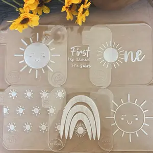 First Trip Around the Sun Cookie Embosser Stamp with Rainbow and Smiley Sun – Boho Birthday Fondant Debosser for Kids Party Cookies – 1st Birthday Baking Tool for Baby Shower, Milestone Celebration, Boho Theme Party, and Custom Cookie Decorating Supplies