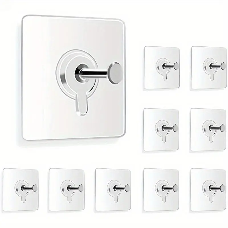 10pcs Self-Adhesive Wall Hooks, 13lb Capacity, No Nails Needed for Hanging Pictures, Towels & More - Easy Installation, Damage-Free Design, White Plastic Material, Hooks for Hanging Things Wall, Removable Hooks