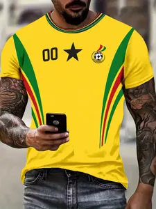 Ghana National Team Football Jersey Short Sleeve Men Sports Top Main Color with Flag Elements and Team Logo Fashionable Comfortable