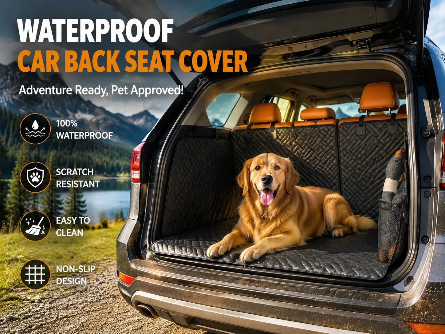 Dog Car Seat Cushion with Mesh Window Lets Pups See You, SUV-Truck Specific, Rigid Base Non-Collapsing Support, Waterproof, Scratch-Resistant, Wipe Clean Pet Backseat Protector Reduces Anxiety