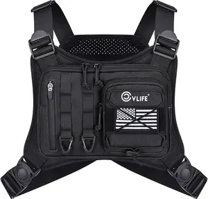 CVLIFE Outdoor Chest Bag for Men, Tactical Chest Pack, Adjustable Running Vest Bag, Lightweight Anti-theft EDC Rig for Hiking(Black)