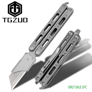 Foldable Knife Edc Tool Flipper Toy with Clip Titanium Alloy Handle Includes Extra Sk5 Blades, Durable Pocket Carry Design, Portable Multipurpose Knives