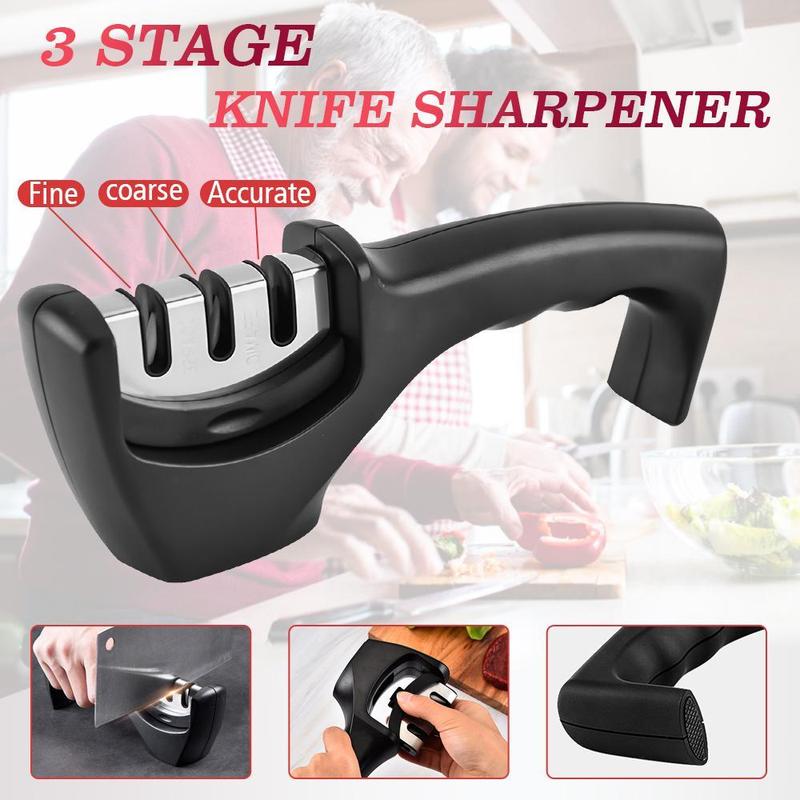 Kitchen Knife Sharpener Handheld Multi-function 3 Stages Type Quick Sharpening Tool With Non-slip Base Kitchen Knives Accessories Gadget Durable