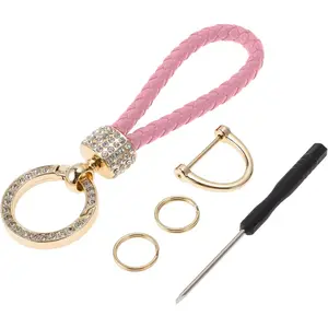 1 Set Universal Car Keychain - Car Home Women Men Key Chain with Ring Durable - Microfiber Leather Zinc Alloy Pink Gold Tone
