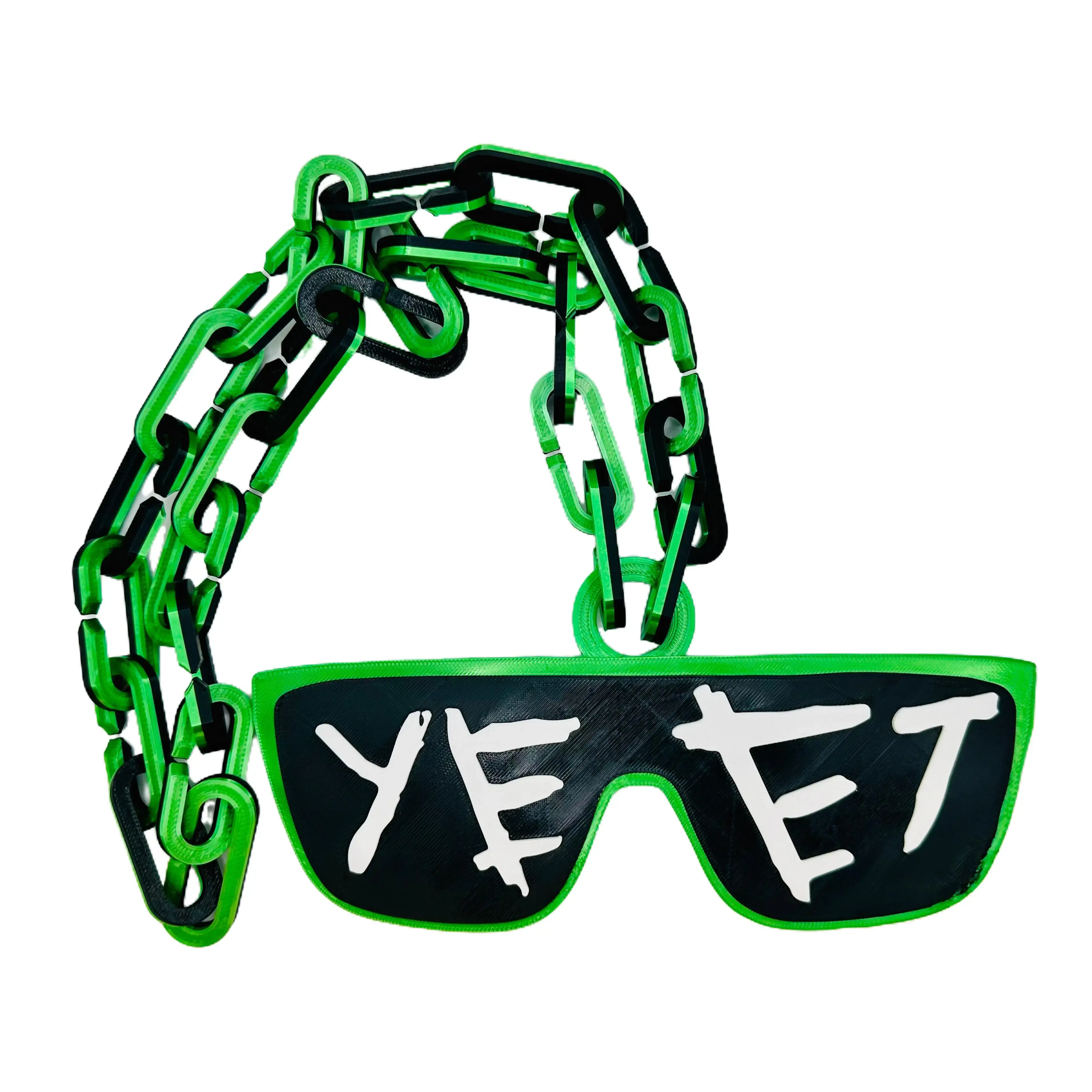 3D Printed 'YEET' Logo Chunky Necklace, Edgy Hip-Hop Costume Jewelry - Adjustable Long Chain Made with Biodegradable Plastic, Chunky Necklaces
