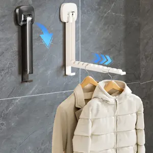 Foldable Suction Cup Extensible Clothes Rack, Invisible Wall-Mounted Hanger, No-Drill Hanging Rack for Dormitory Kitchen Dining Room