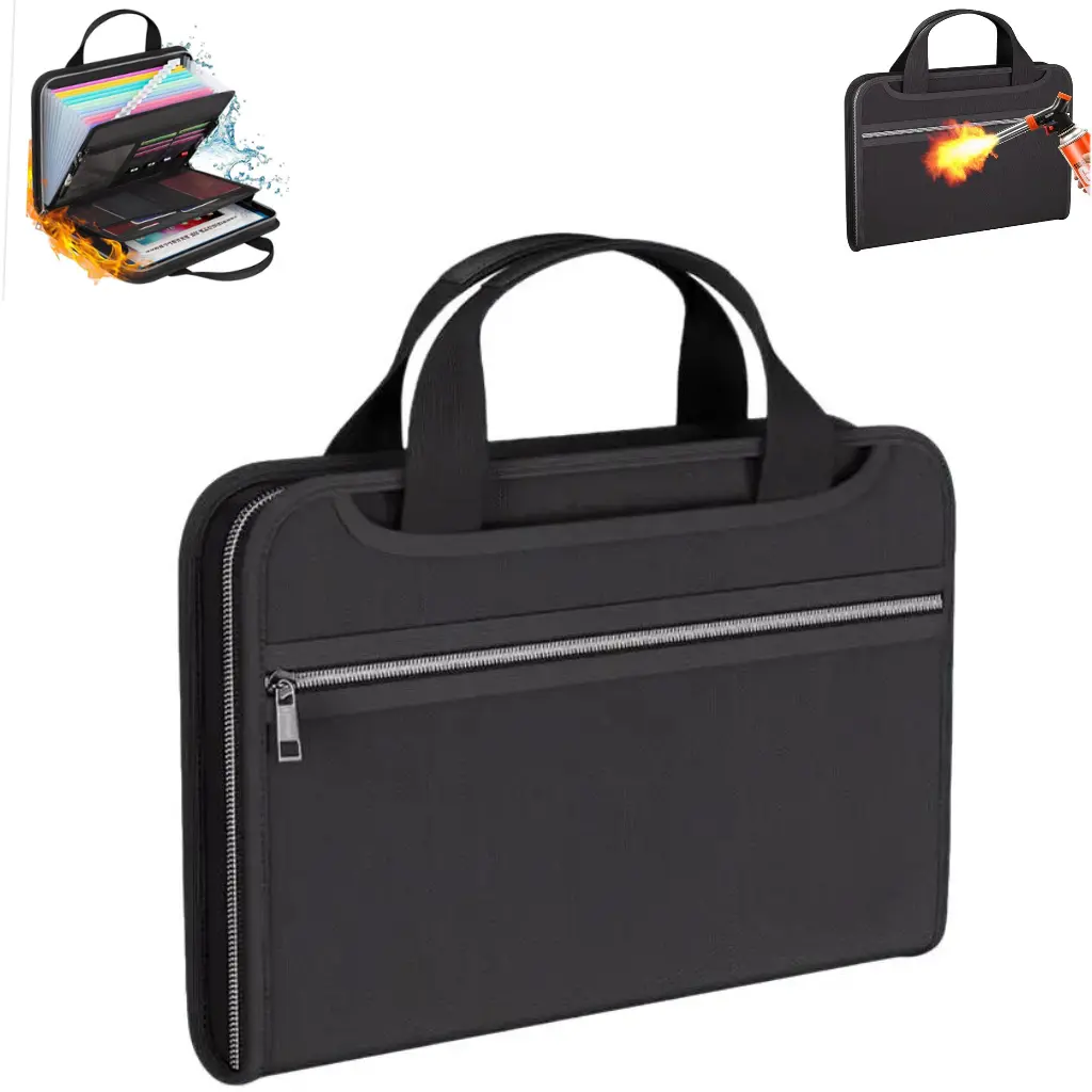 Fireproof Document Bag, Multi-Functional Fire Resistant File Organizer, Large-Capacity Multi-Pocket Document Case with Handle and Labels Set to Protect Docs, Safe Storage for Important Documents and Certificates, Fireproof File Folder, Files Organizer