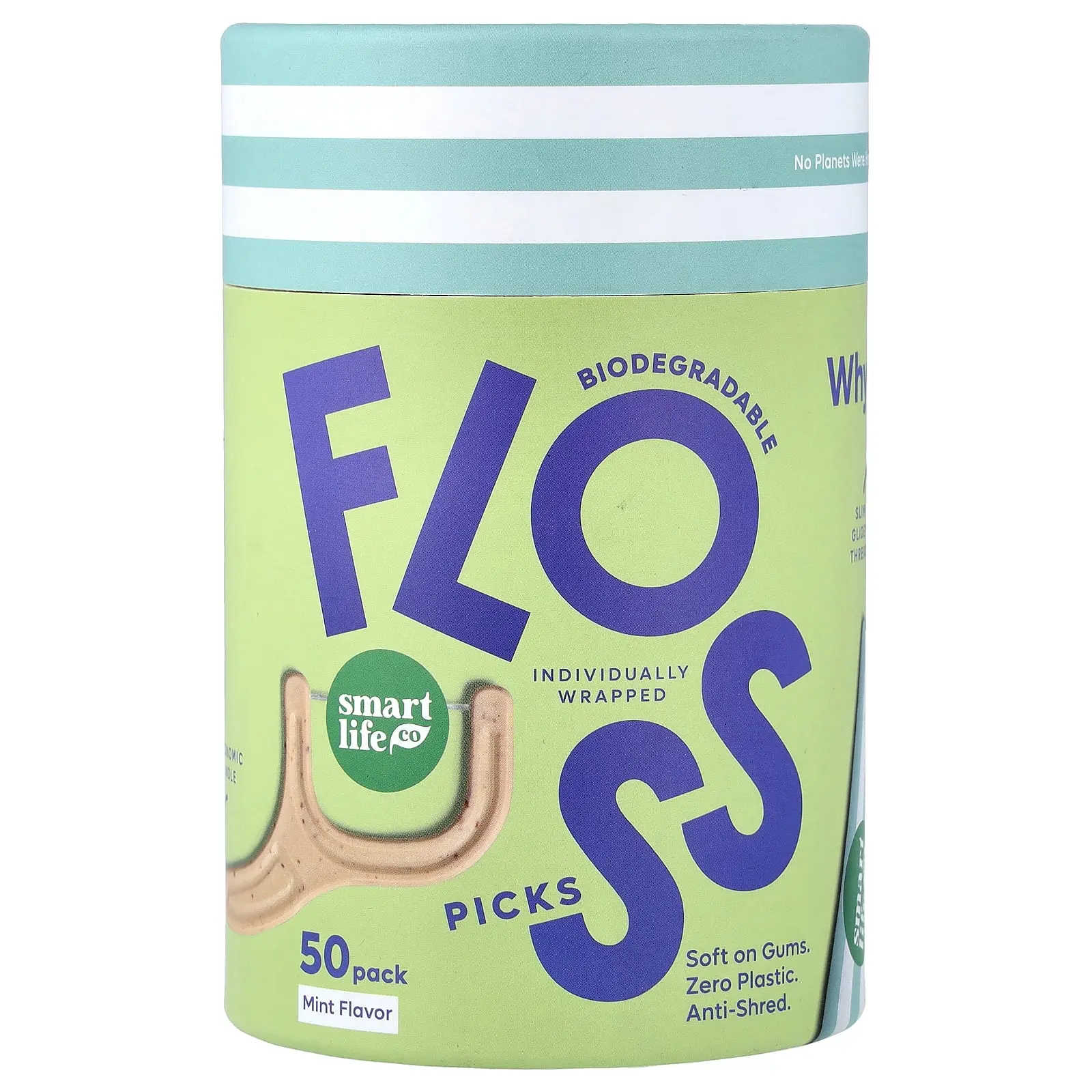 SmartLifeCo Biodegradable Floss Picks, Mint, 50 Pack