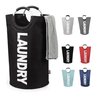 90L Large Laundry Basket, Collapsible Laundry Bag, Freestanding Tall Clothes Hamper, Foldable Washing Bin (Black)