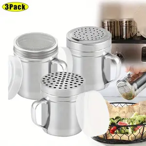 3Pcs/Set 10oz Stainless Steel Dredges With Handle,Fine Mesh + Medium Holes + Large Holes (For Coarse Seasonings),Kitchen Utensils Plastic Spice